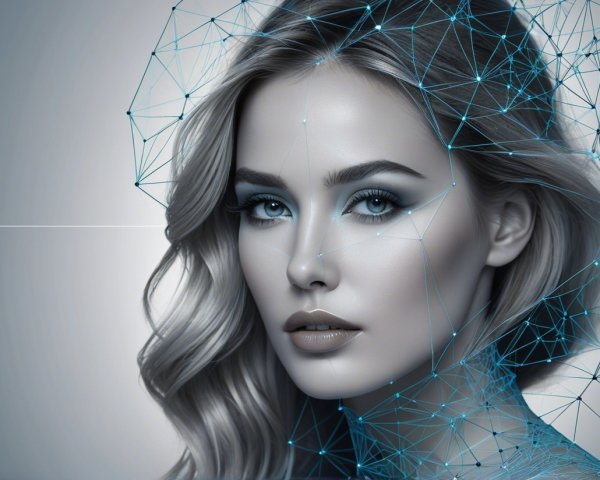 Portrait of a Woman with Geometric Blue Elements