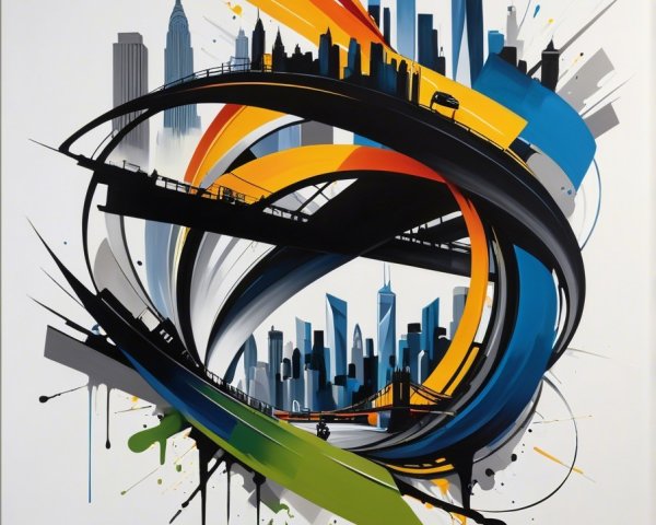 Vibrant Abstract City Skyline with Bold Colors