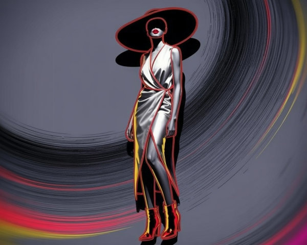 Stylish Figure in Silver Dress Against Vibrant Background