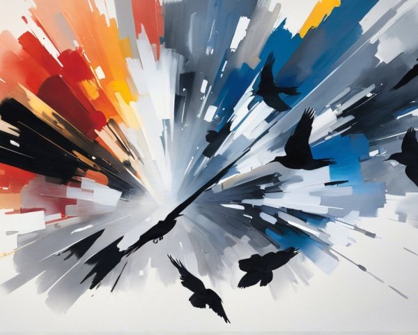 Vibrant Abstract Mural with Colorful Bird Silhouettes