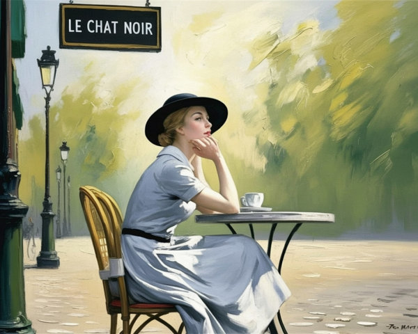 Stylish Woman at Outdoor Café with Parisian Ambiance