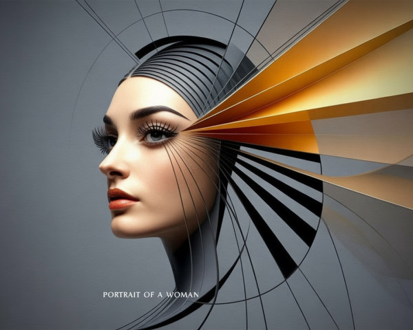 Digital Portrait of Woman in Gold and Black Design