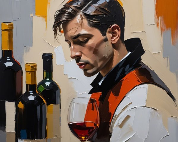 Contemplative Young Man with Wine in Elegant Setting
