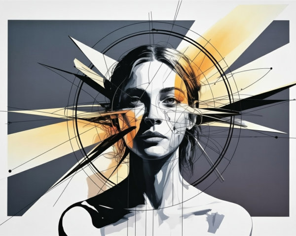 Minimalist Portrait of a Woman with Geometric Shapes