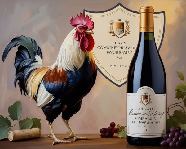 Vibrant Rooster and 2011 Red Wine Bottle Display