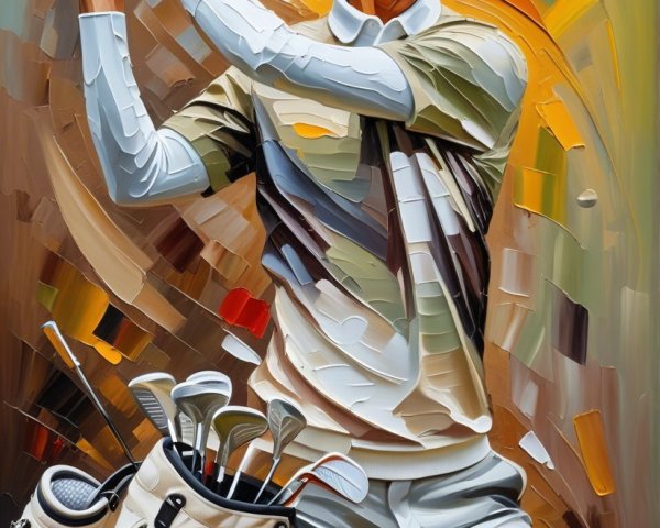 Golfer in Dynamic Swing Pose with Colorful Background