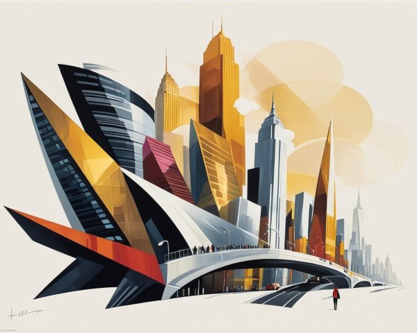 Vibrant Cityscape with Skyscrapers and Bold Colors