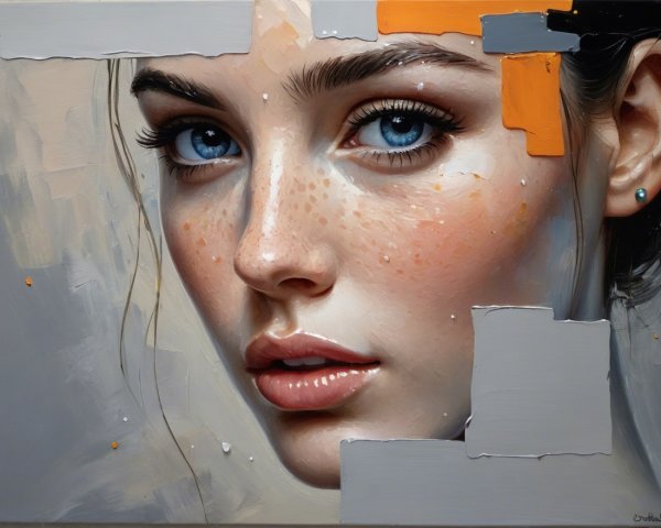 Close-Up of a Young Woman with Blue Eyes and Freckles