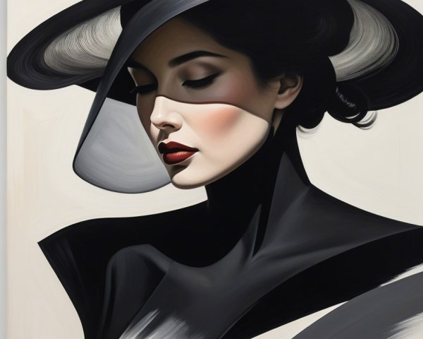 Stylish Woman in Black Hat with Elegant Profile
