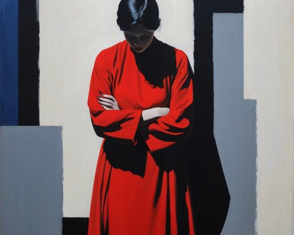 Woman in Red Dress with Abstract Background