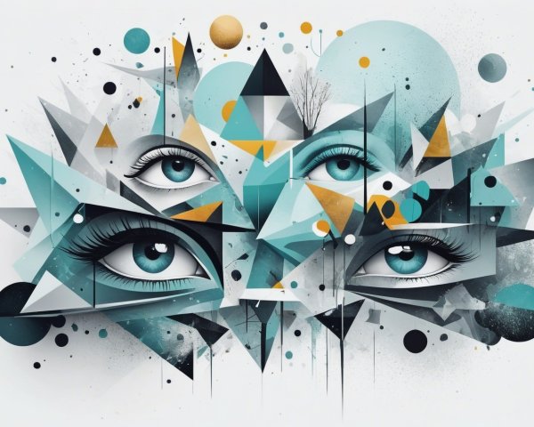 Detailed Blue Eyes in Abstract Geometric Pattern