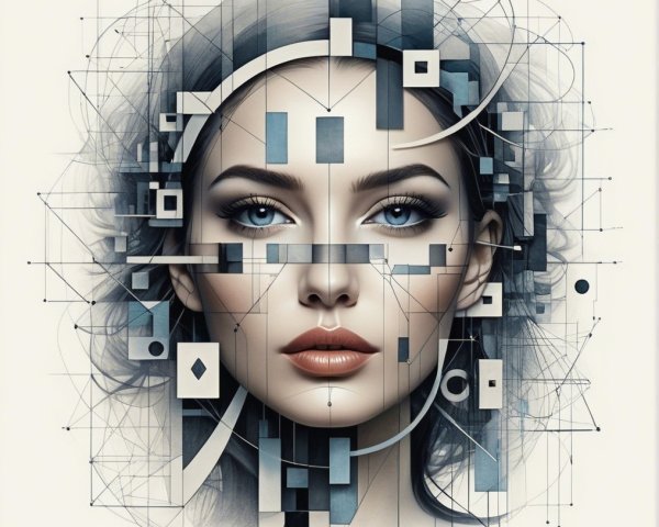 Beautiful Woman with Abstract Geometric Background