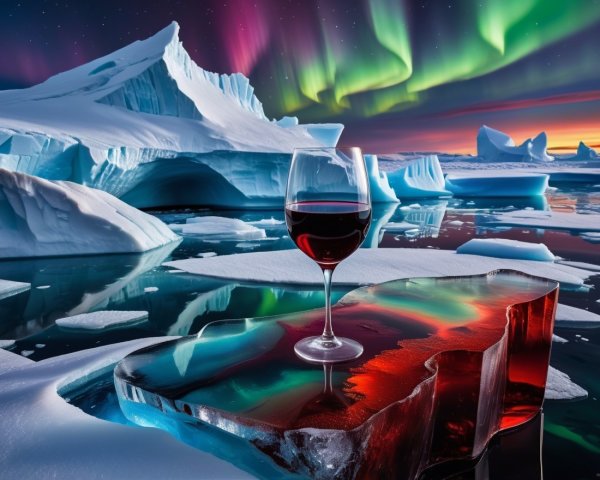 Arctic Landscape with Icebergs and Northern Lights