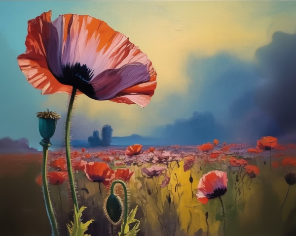 Vibrant Field of Poppies with Detailed Blooms