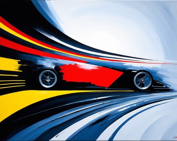 Abstract Racing Car in Motion with Bold Colors