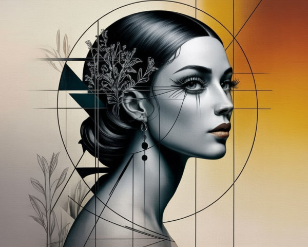 Stylized Portrait of a Woman with Floral Elements