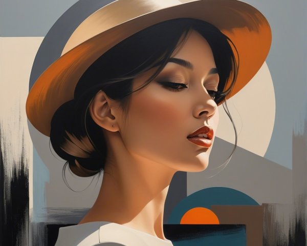 Profile of a Woman with Stylish Bun and Hat