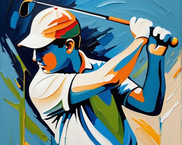 Stylized Painting of a Golfer in Mid-Swing