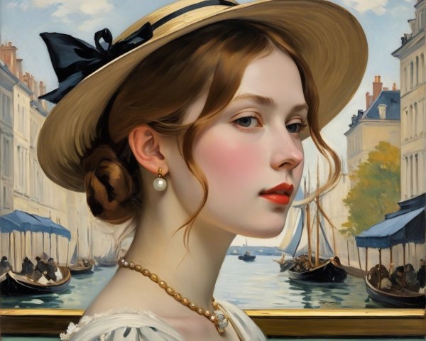 Young Woman in Straw Hat by Scenic Waterway