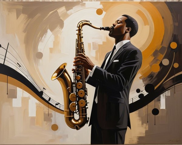 Jazz Musician Playing Saxophone in Abstract Background
