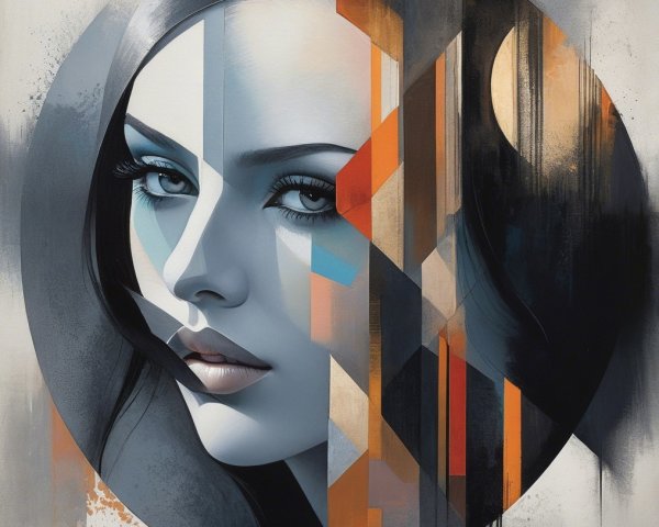 Close-up of a woman's face in geometric composition