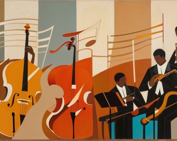 Abstract Jazz Band with Musicians and Instruments