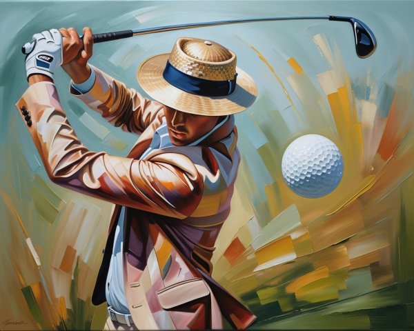 Golfer in Mid-Swing with Vibrant Background Colors