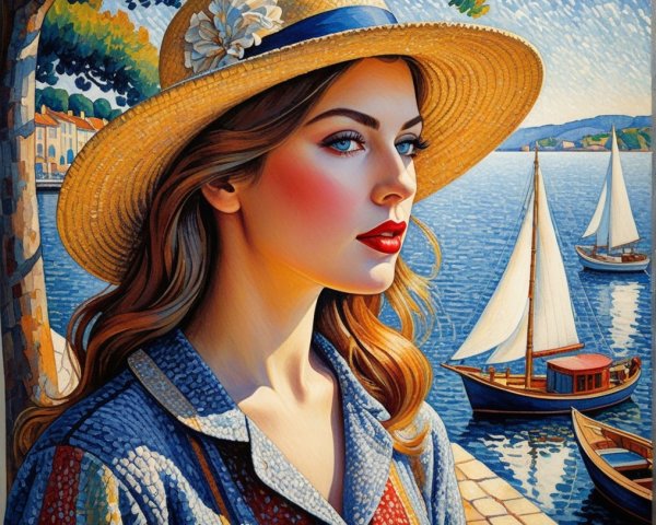 Portrait of a Young Woman by a Lakeside Scene