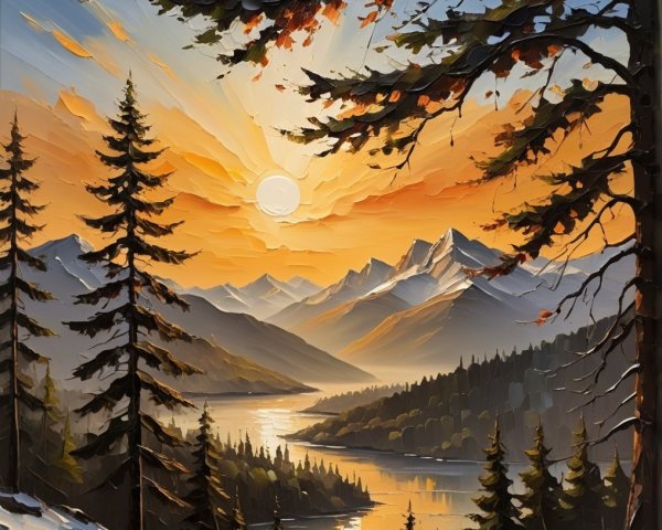 Serene Landscape with Pine Trees and Tranquil River