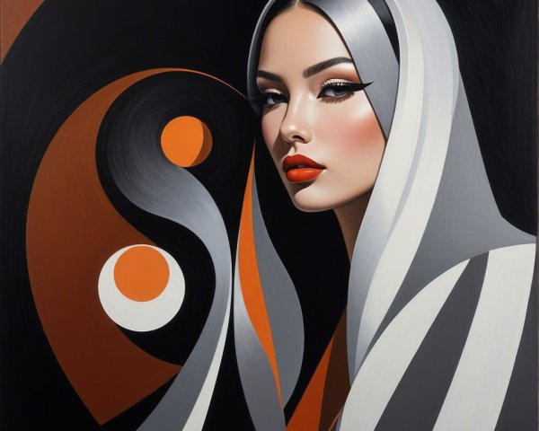 Stylized Portrait of a Woman with Silvery Hair