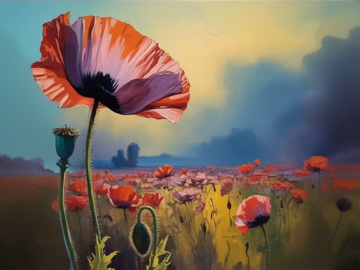 Vibrant Field of Poppies with Detailed Blooms