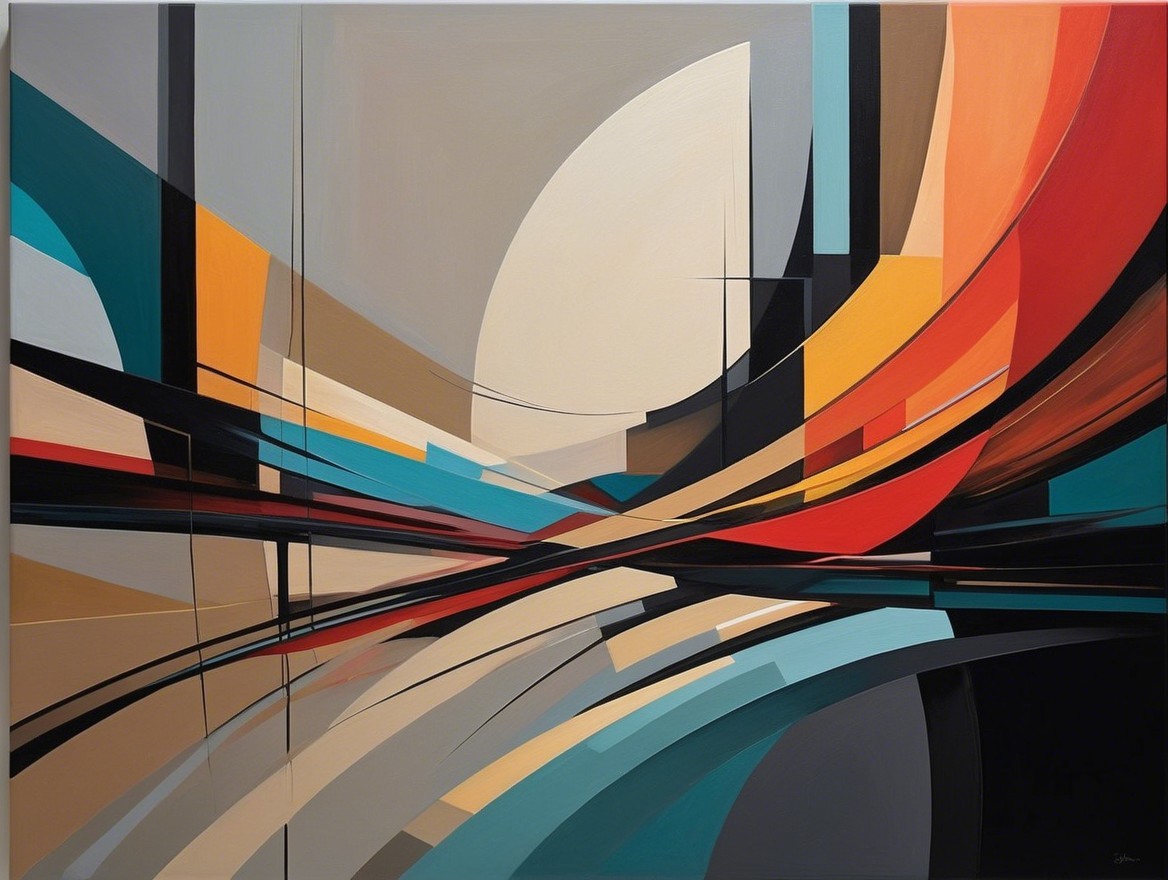 Abstract Composition with Curves and Bold Colors