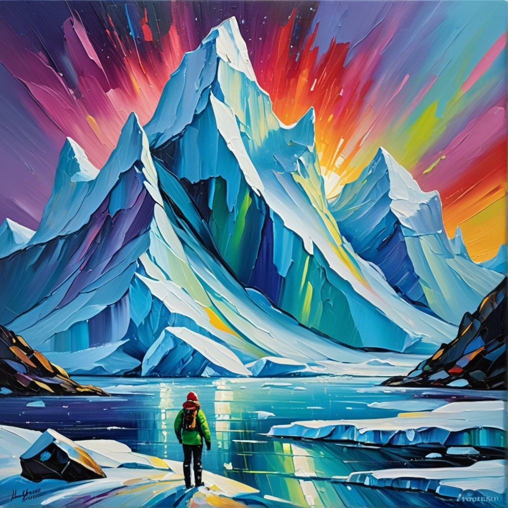 Lone Figure Against Vibrant Mountain Sunrise Landscape