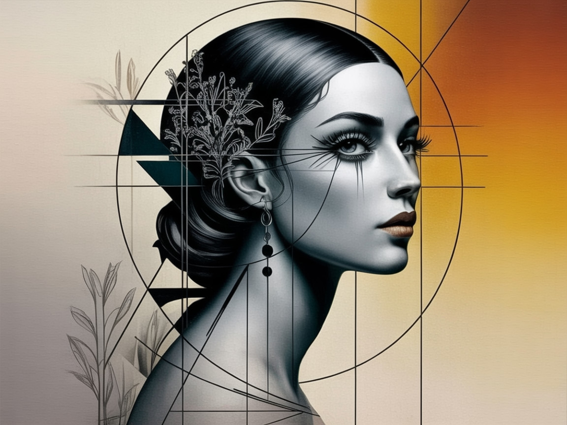 Stylized Portrait of a Woman with Floral Elements