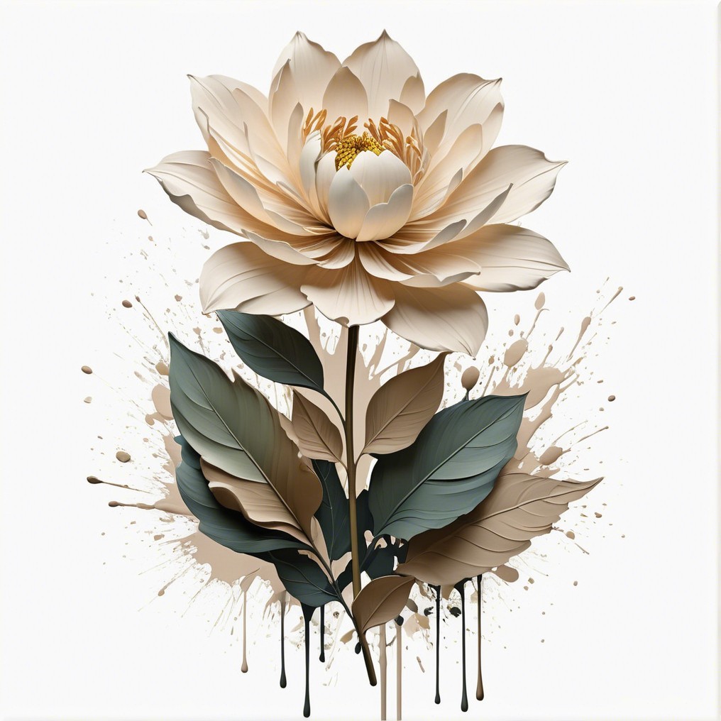Intricate Cream Lotus Flower with Green Leaves