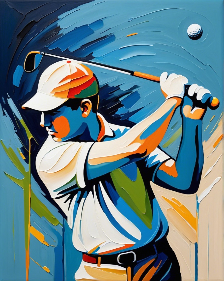 Stylized Painting of a Golfer in Mid-Swing