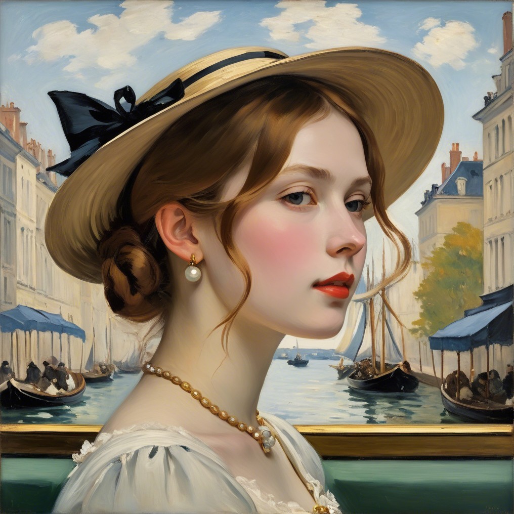 Young Woman in Straw Hat by Scenic Waterway