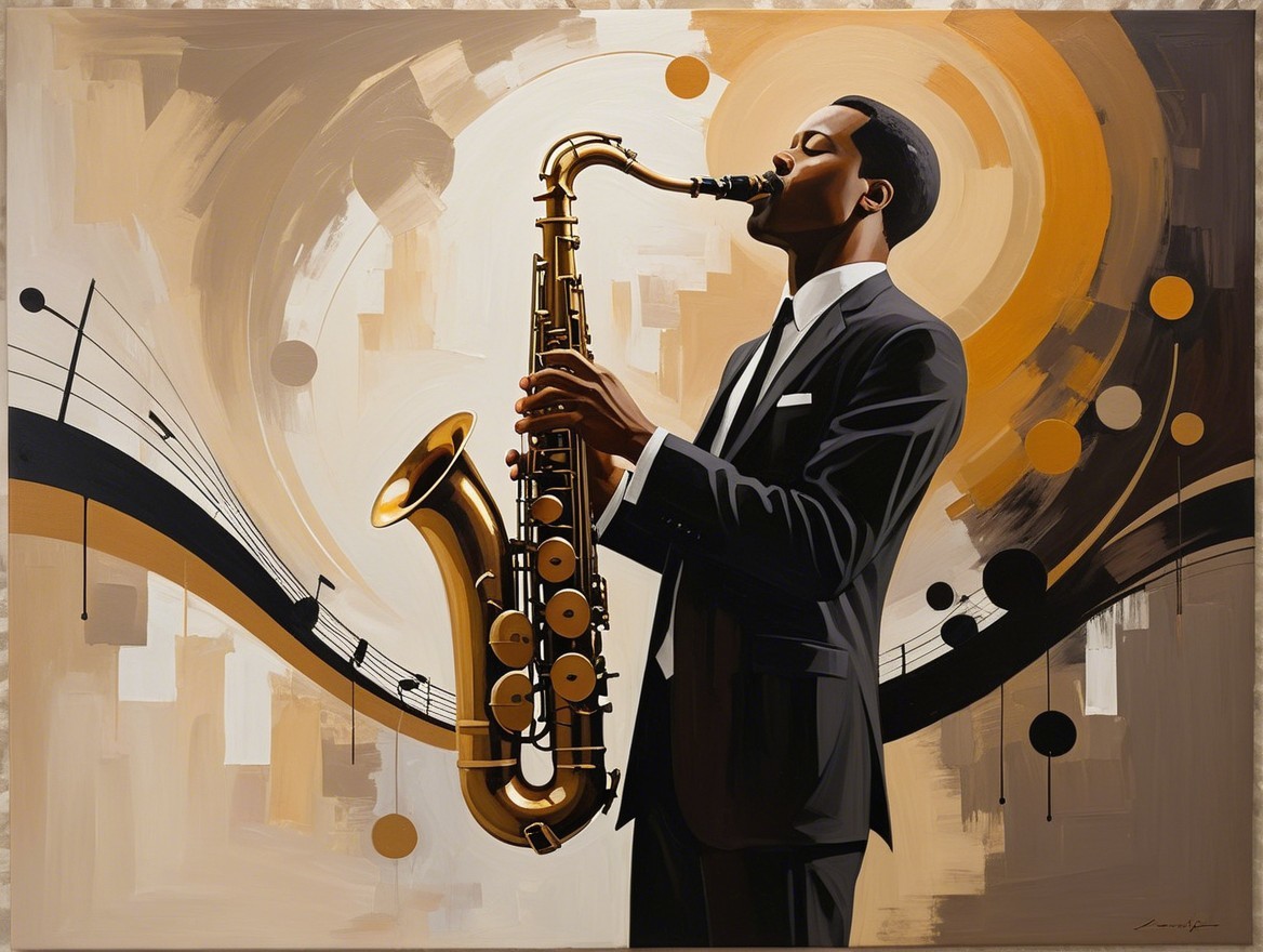 Jazz Musician Playing Saxophone in Abstract Background