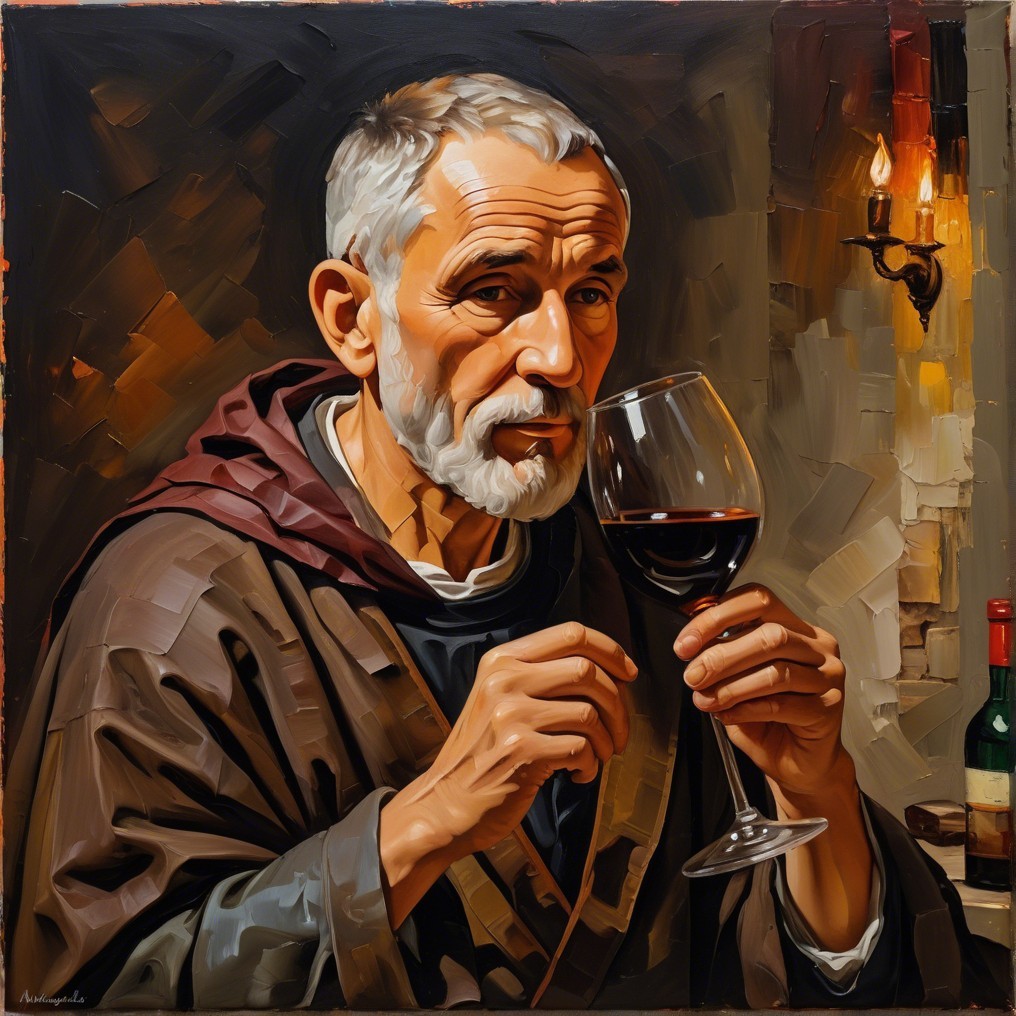 Elderly Man Contemplating Wine in Warm Lighting