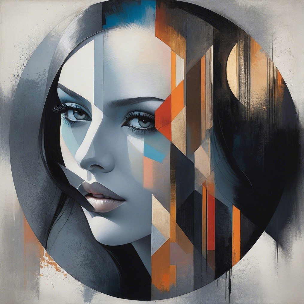 Close-up of a woman's face in geometric composition