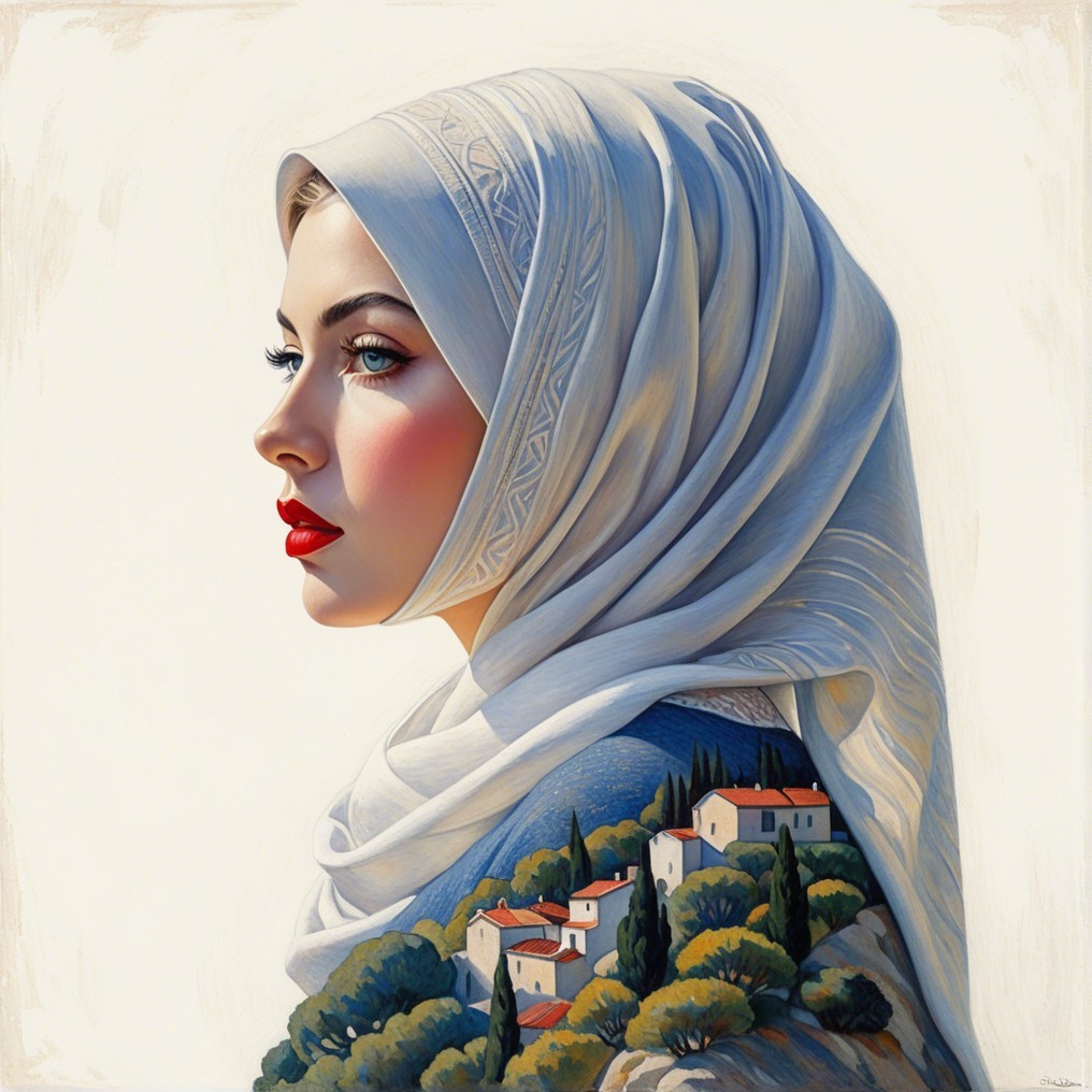 Profile of a Woman with Scarf in Scenic Landscape