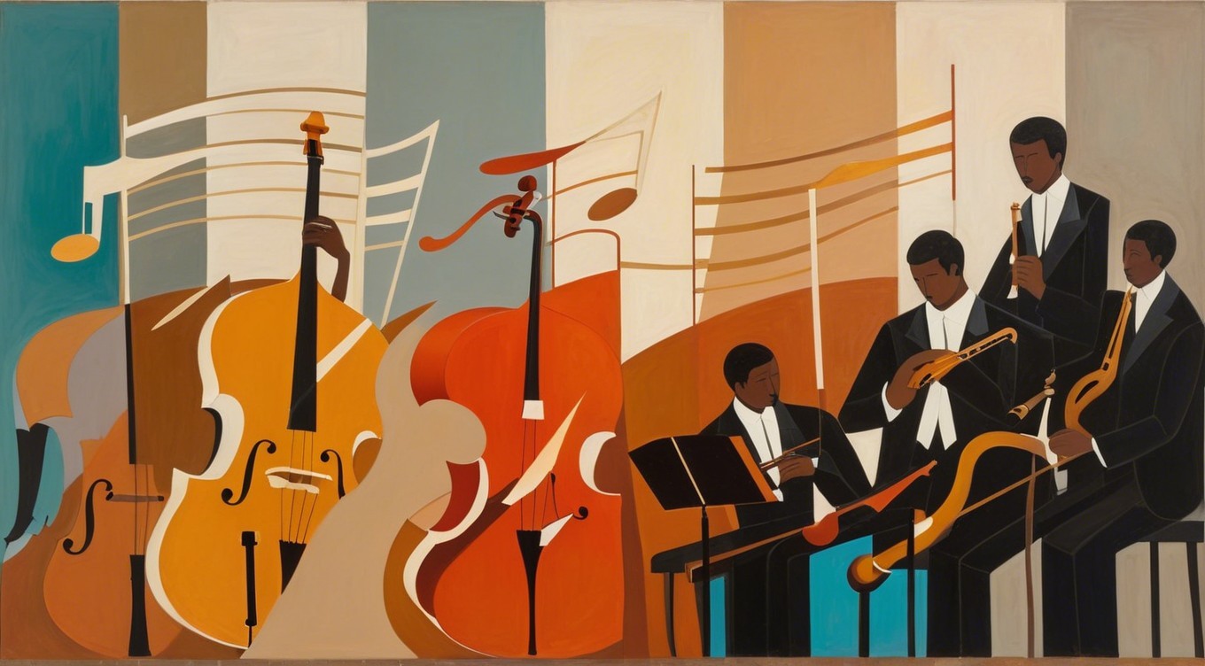 Abstract Jazz Band with Musicians and Instruments