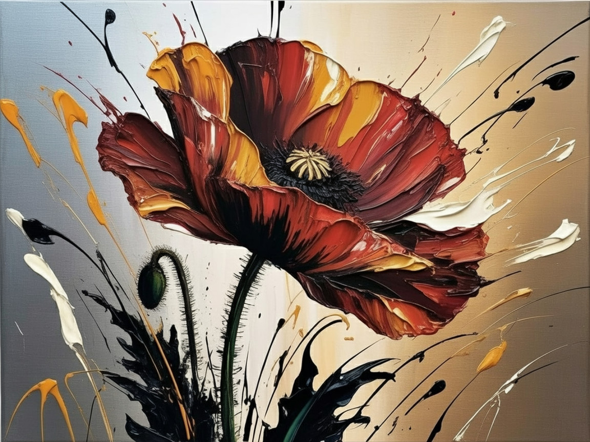 Vibrant Painting of a Red Poppy with Soft Background
