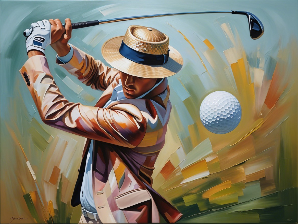 Golfer in Mid-Swing with Vibrant Background Colors