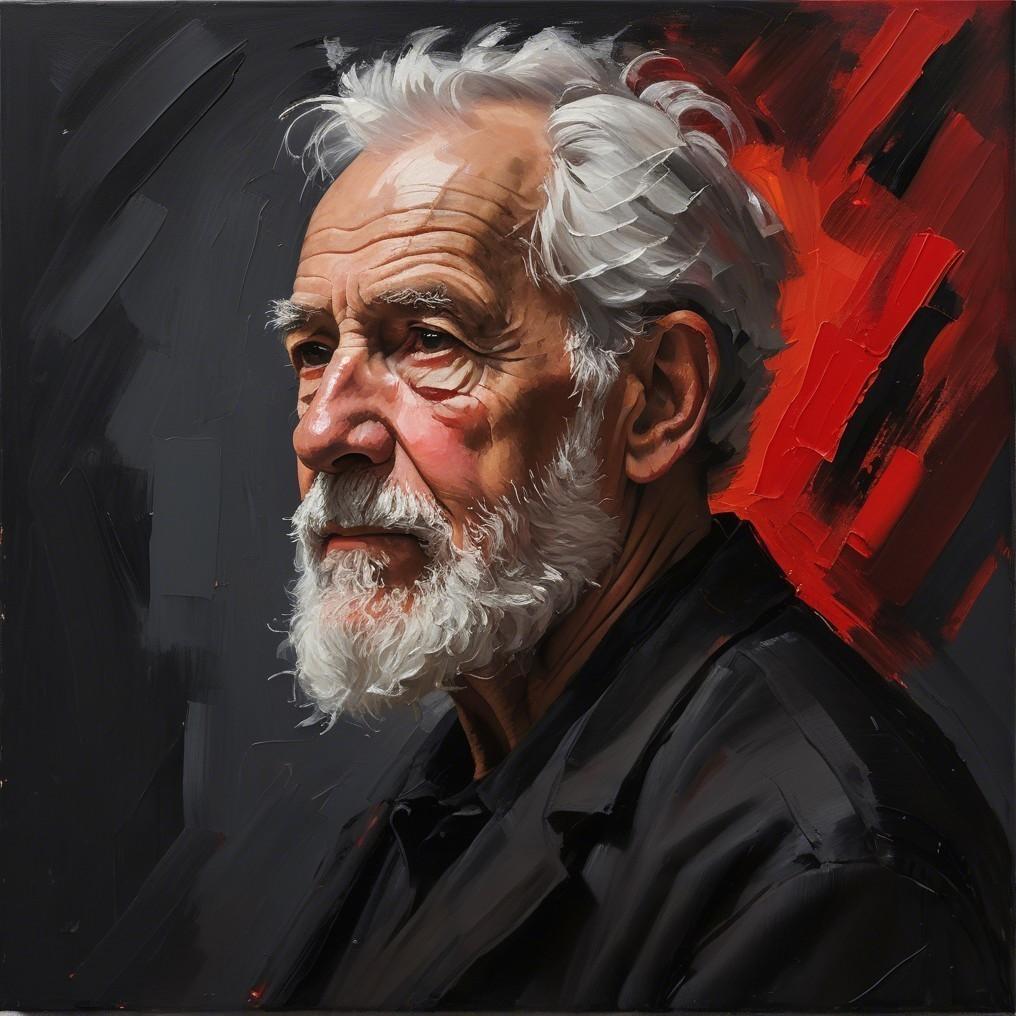 Reflective Elderly Man in Bold Colors