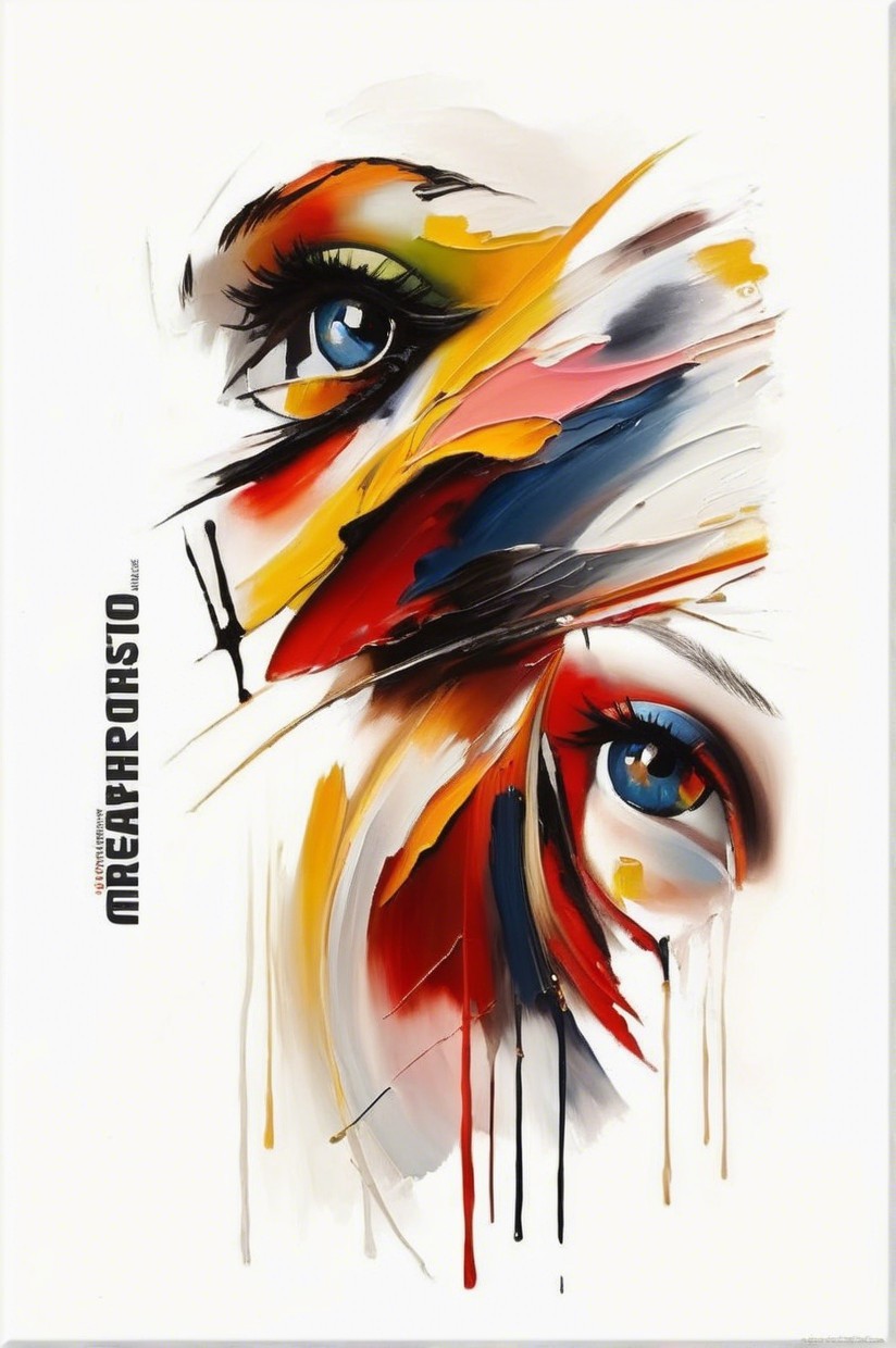 Expressive Eyes Surrounded by Vibrant Colors and Brush Strokes