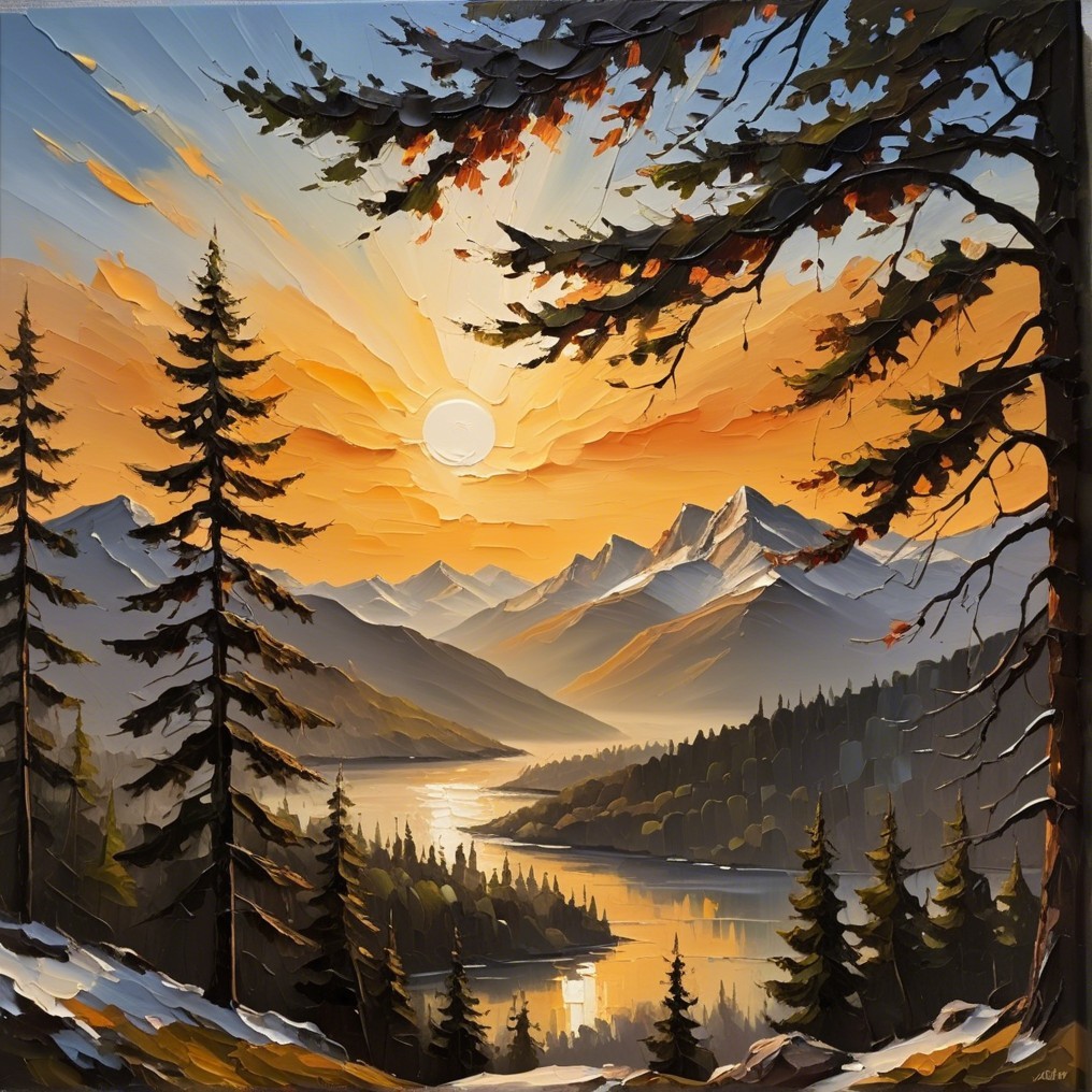 Serene Landscape with Pine Trees and Tranquil River