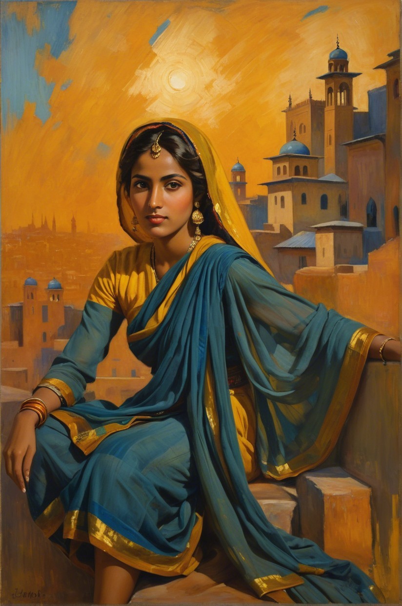 Young Woman in Traditional Outfit Against Ancient Architecture