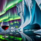 Glacial Ice Formation with Northern Lights Reflection