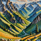 Vibrant Landscape with Mountains and Serene River